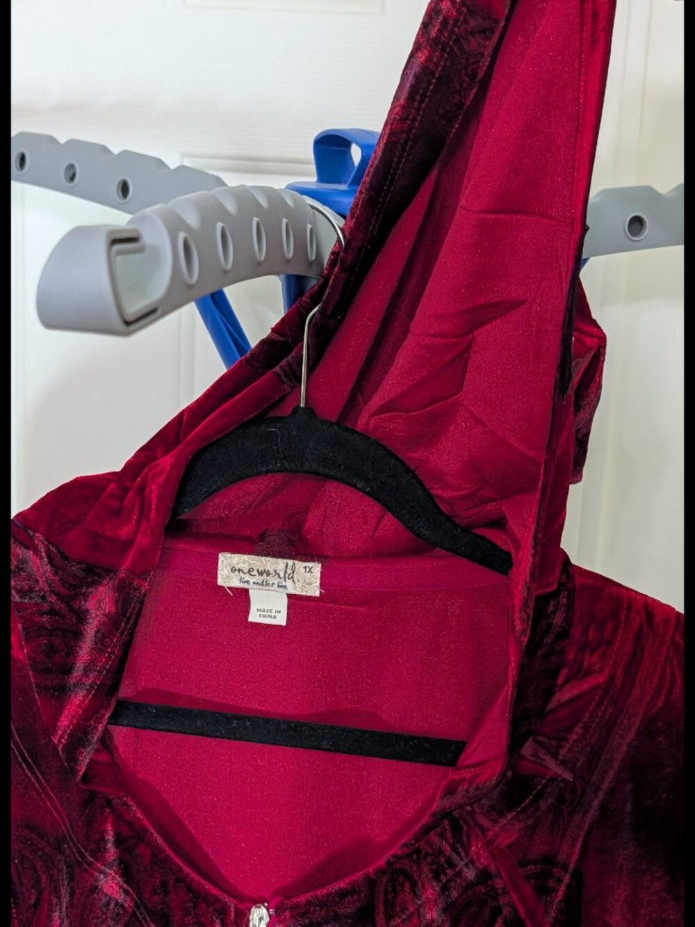 Wow ONEWORLD 1X Scarlet Red & Maroon STARAC Zip-Up Hoodie Sweatshirt - Picture 2 of 3